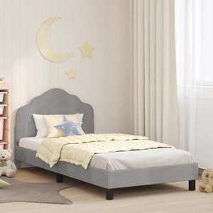 vidaXL Cadru de pat pentru copii cu spătar Gri deschis 90 x 190 cm imagine