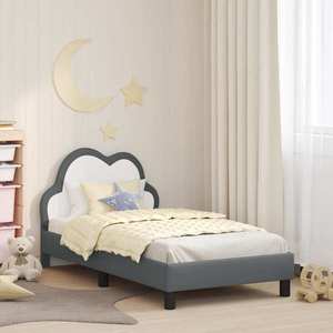 vidaXL Cadru de pat pentru copii cu spătar Gri deschis 80 x 160 cm PU imagine