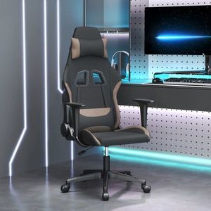 vidaXL Scaun de gaming cu masaj, negru și taupe, material textil imagine