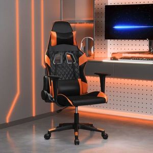 vidaXL Scaun de gaming de masaj, negru și portocaliu, piele ecologică imagine