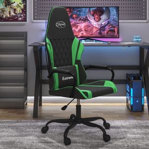 vidaXL Scaun de gaming de masaj, negru și verde, piele ecologică imagine