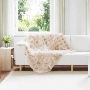 vidaXL Pătură din Blană sintetică de Iepure Bej 130 x 150 cm Poliester imagine