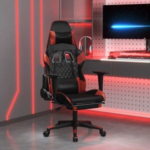 vidaXL Scaun de gaming masaj/suport picioare negru/roșu vin piele eco imagine