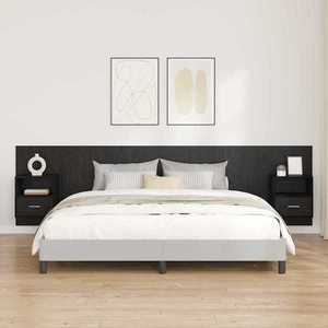 vidaXL Tăblie cu Noptieră cu sertar 3 pcs Stejar Negru Lemn compozit imagine