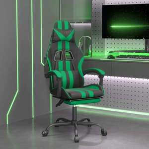 vidaXL Scaun de gaming pivotant/suport picioare negru/verde piele eco imagine
