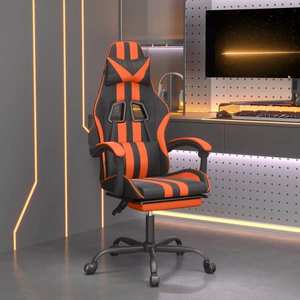vidaXL Scaun de gaming cu suport picioare, negru/oranj, piele eco imagine