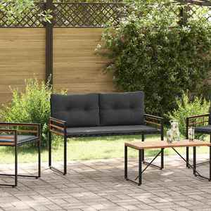 vidaXL Bancă cu strat din lemn cu pernă Gri închis 114 x 55 x 77 cm imagine