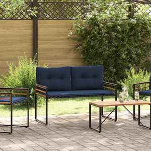 vidaXL Bancă cu strat din lemn cu pernă Bleumarin 114 x 55 x 77 cm imagine