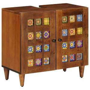 vidaXL Dulap pentru Chiuveta de Baie cu ușă castan 62 x 33 x 58 cm imagine