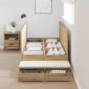 vidaXL Cadru de pat cu depozitare Stejar Artizanal 90 cm Lemn compozit imagine