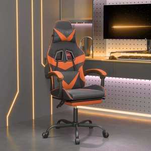vidaXL Scaun de gaming cu suport picioare, negru/oranj, piele eco imagine