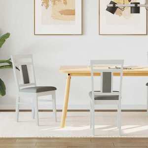 vidaXL Scaun de sufragerie 2 pcs Alb și gri Lemn Solid de Cauciuc imagine