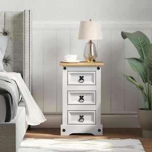 vidaXL Noptieră cu sertar Alb 35 x 32, 5 x 58 cm Lemn de pin masiv imagine