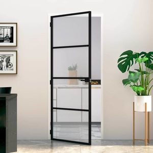 vidaXL Ușă Interioară Neagră 76x201, 5 cm din Sticlă Termoizolantă și Aluminiu Subțire imagine