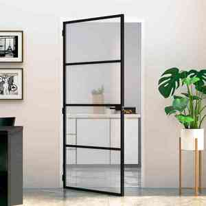 vidaXL Ușă Interioară Neagră 76x201, 5 cm din Sticlă Termoizolantă și Aluminiu Subțire imagine