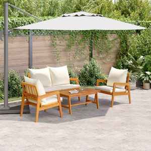 vidaXL Set bistro cu pernă 4 pcs Maro și Crem Lemn Solid de Acacia imagine