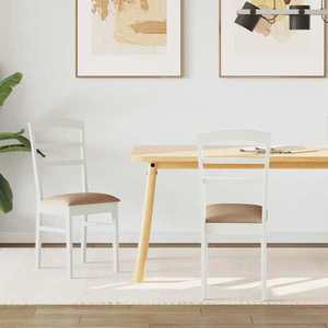 vidaXL Scaun de sufragerie 2 pcs Alb și maro Lemn Solid de Cauciuc imagine