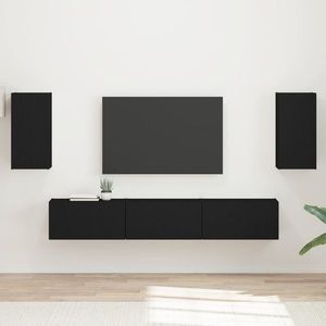 vidaXL Set comodă TV Pe perete 3 pcs Negru Lemn compozit imagine