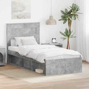 vidaXL Cadru de pat cu headboard Beton 90 x 200 cm Lemn de pin masiv imagine