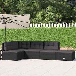 vidaXL Set șezlonguri de grădină, 5 piese, cu perne, negru, poliratan imagine