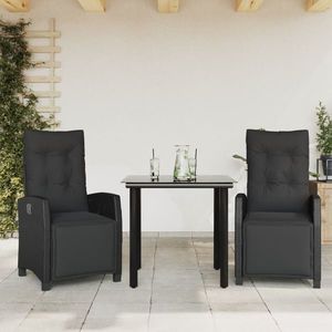 vidaXL Set mobilier de grădină cu perne, 3 piese, negru, poliratan imagine