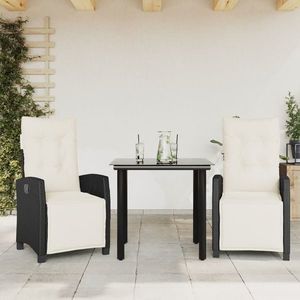 vidaXL Set mobilier de grădină cu perne, 3 piese, negru, poliratan imagine