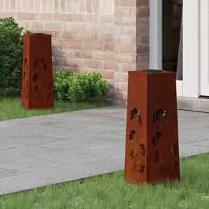 vidaXL Lumină LED Solară pentru Alei 2 pcs Oțel Corten Oțel Corten imagine