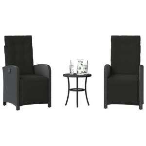 vidaXL Set bistro cu perne, 3 piese, negru, poliratan imagine