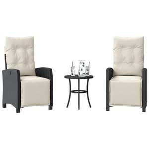 vidaXL Set bistro cu perne, 3 piese, negru, poliratan imagine