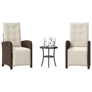 vidaXL Set bistro cu perne, 3 piese, maro, poliratan imagine