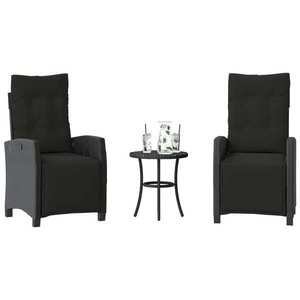 vidaXL Set bistro cu perne, 3 piese, negru, poliratan imagine
