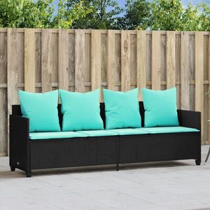 vidaXL Șezlong cu perne, negru, poliratan imagine