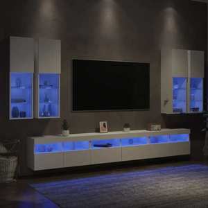 vidaXL Set comode TV de perete, 7 piese, cu lumini LED, alb imagine