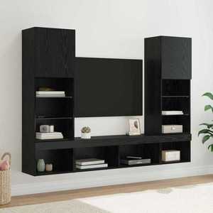 Unități TV de perete cu LED 5 pcs Stejar Negru 40, 5 x 30 x 102 cm imagine