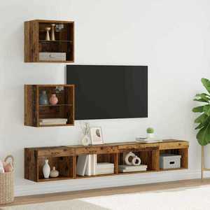 Unități TV de perete cu LED 5 pcs Lemn vechi 100 x 30 x 30 cm imagine