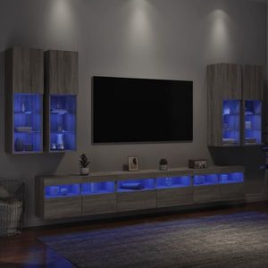 vidaXL Comode TV de perete cu lumini LED, 7 piese, gri sonoma imagine