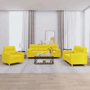 vidaXL Set de canapele cu perne, 3 piese, galben deschis, textil imagine