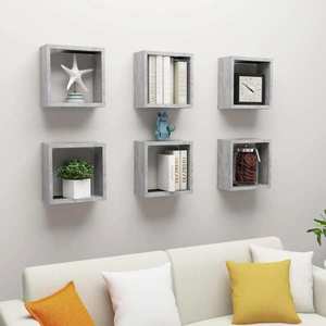 vidaXL Rafturi de perete cub, 6 buc., gri beton, 30x15x30 cm imagine