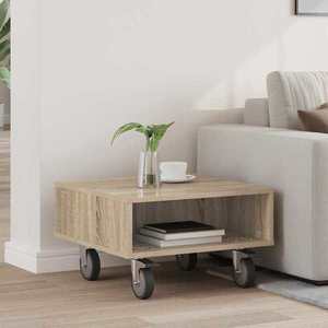 vidaXL Masă laterală cu roți Stejar Sonoma 50 x 50 x 30 cm imagine