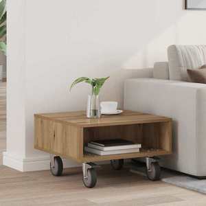vidaXL Masă laterală cu roți Stejar Artizanal 50 x 50 x 30 cm imagine