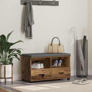 vidaXL Bancă pentru hol cu pernă cu sertar Lemn vechi 80 x 38 x 46 cm imagine