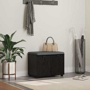 vidaXL Bancă pentru hol cu pernă cu ușă Stejar Negru 60 x 38 x 46 cm imagine