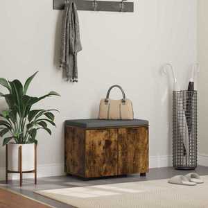 vidaXL Bancă pentru hol cu pernă cu ușă Stejar fumuriu 60 x 38 x 46 cm imagine