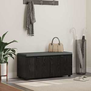 vidaXL Bancă pentru hol cu pernă cu ușă Stejar Negru 100 x 38 x 46 cm imagine