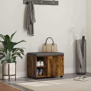 vidaXL Bancă pentru hol cu pernă Simplu Stejar fumuriu 60 x 38 x 46 cm imagine