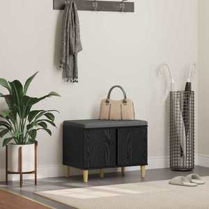 vidaXL Bancă pentru hol cu pernă cu ușă Stejar Negru 60 x 38 x 46 cm imagine