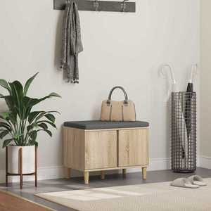 vidaXL Bancă pentru hol cu pernă cu ușă Stejar Sonoma 60 x 38 x 46 cm imagine