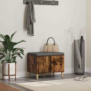 vidaXL Bancă pentru hol cu pernă cu ușă Stejar fumuriu 60 x 38 x 46 cm imagine