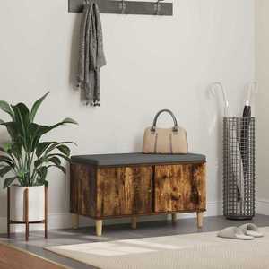 vidaXL Bancă pentru hol cu pernă cu ușă Stejar fumuriu 60 x 38 x 46 cm imagine