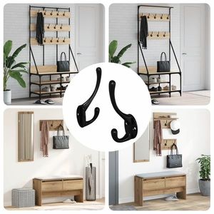 vidaXL Cârlig pentru haine 2 pcs Negru 102 x 29 x 47mm Aliaj de zinc imagine